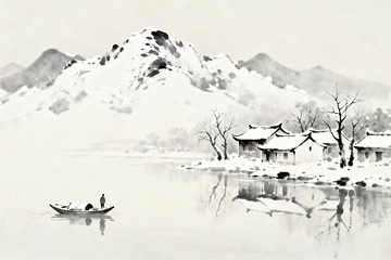 水墨雪景山水图9