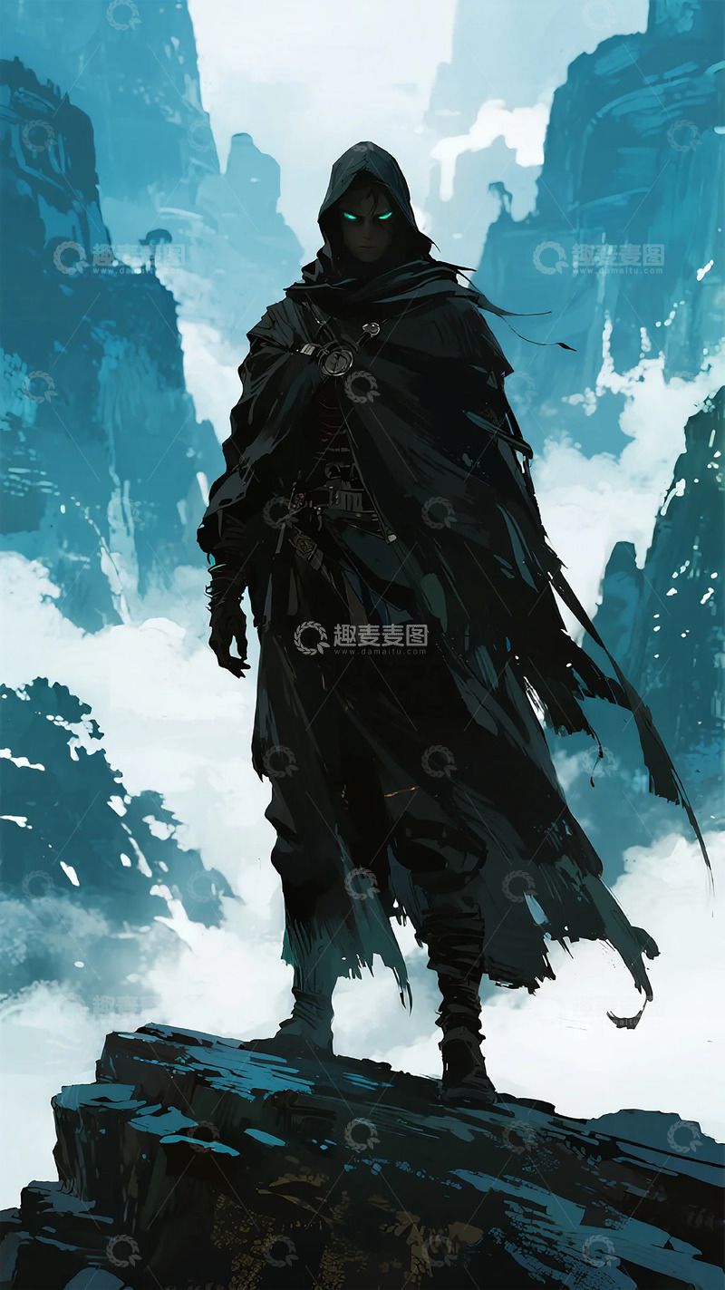 高清大图下载【趣麦麦图】暗黑风战士岩石峰顶立绘