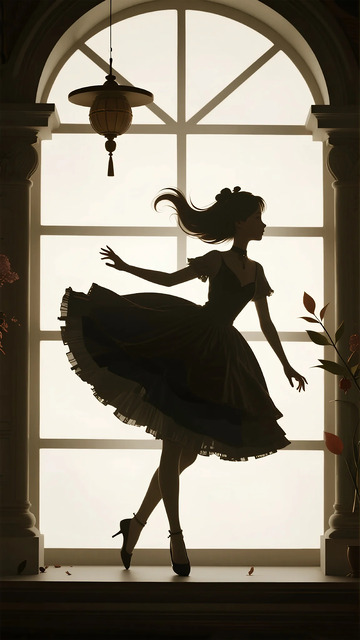 优雅舞女剪影艺术插画