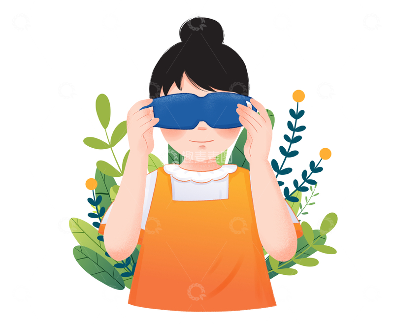 卡通女孩植物背景插画