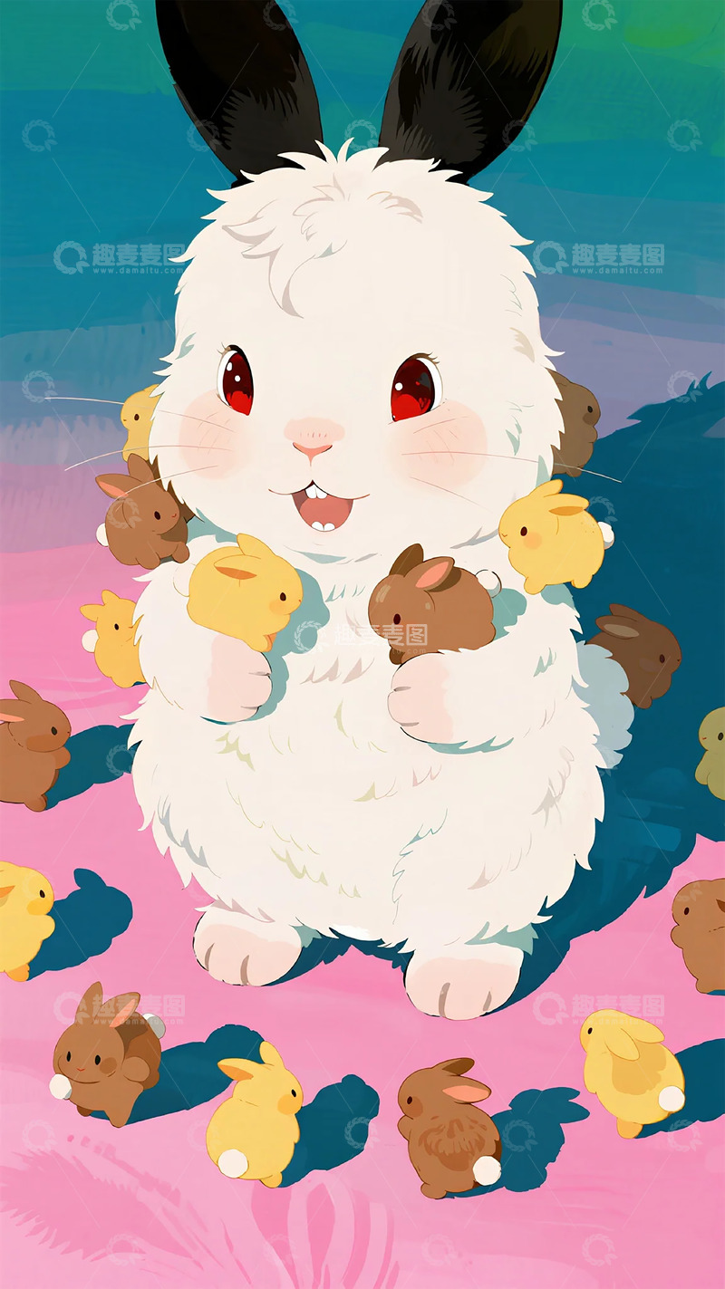 高清大图下载【趣麦麦图】可爱卡通白兔与小动物插画