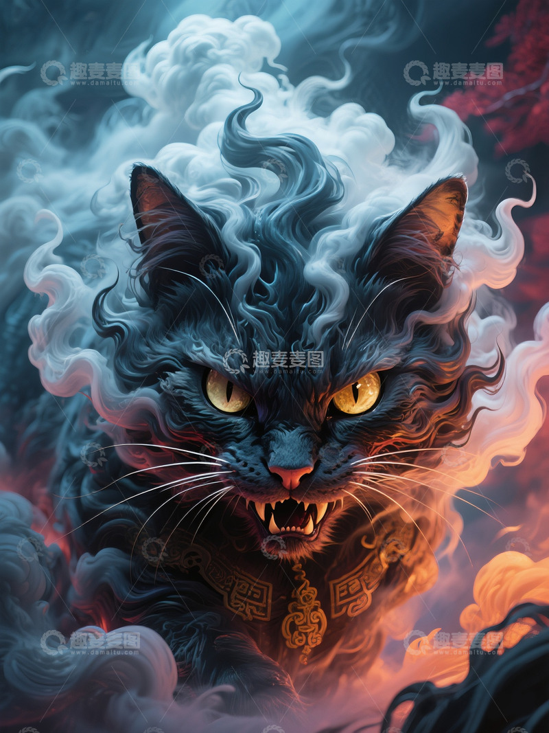 高清大图下载【趣麦麦图】玄幻风格古代玄猫黑猫特写2