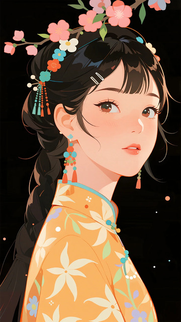 和服少女插画动漫风格