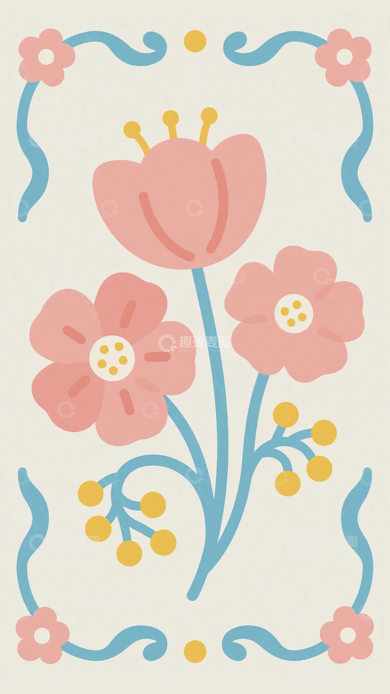 高清大图下载【趣麦麦图】简约花卉插画壁纸