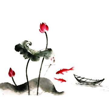 水墨荷花金鱼国画艺术插画