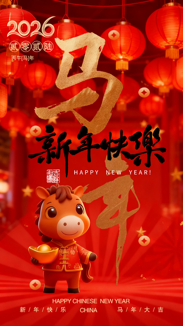 喜庆中国风马年新年贺卡设计