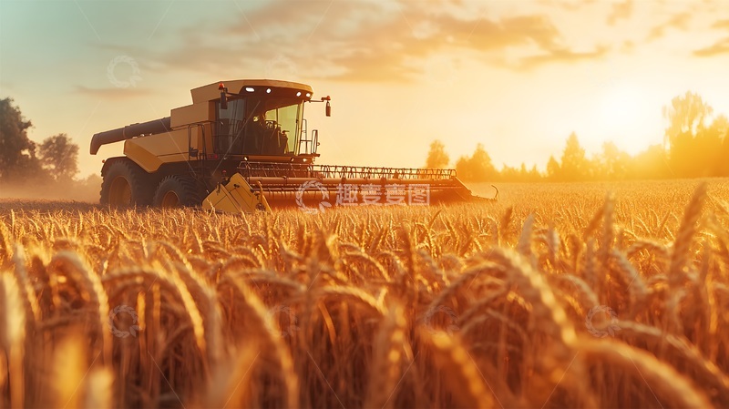高清大图下载【趣麦麦图】田园风光收割机作业