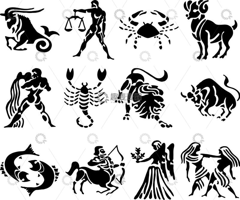 源文件下载【趣麦麦图】黑白色调星座图案剪影