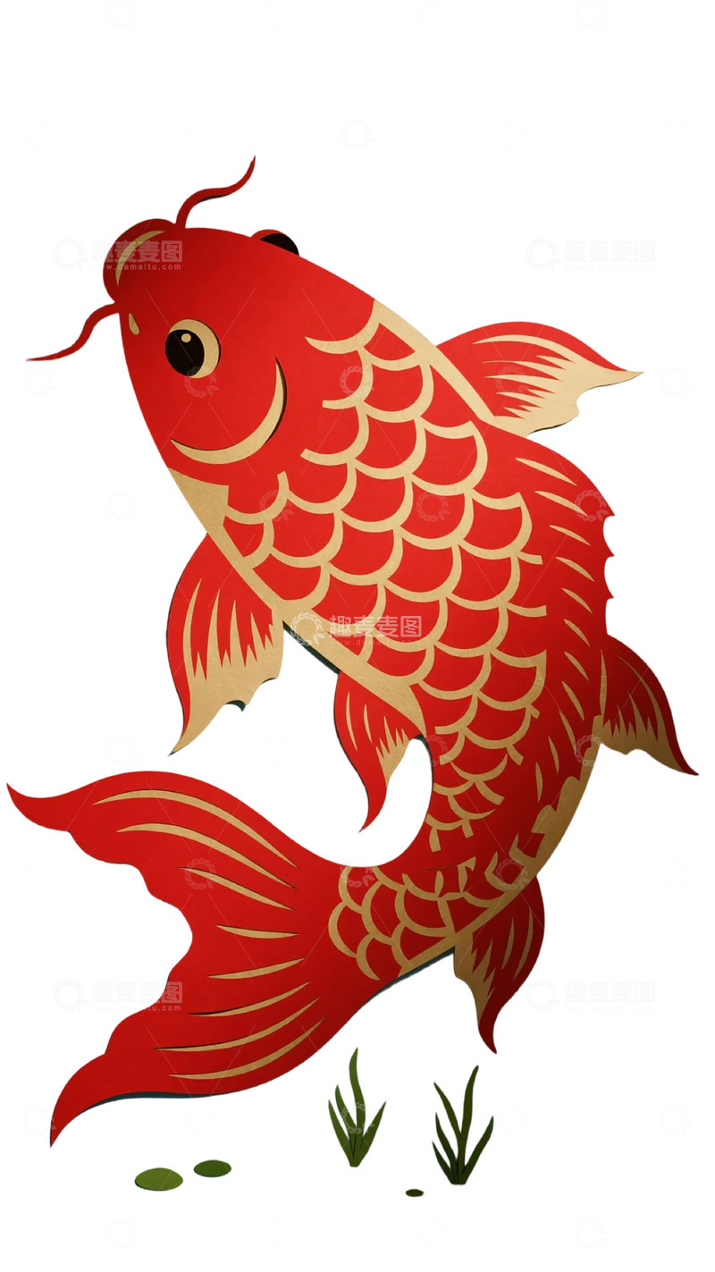 高清大图下载【趣麦麦图】红色锦鲤卡通插画