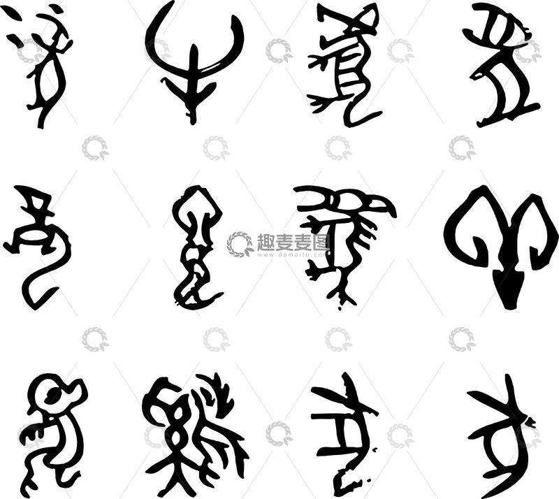 源文件下载【趣麦麦图】-古代象形文字图腾艺术图案