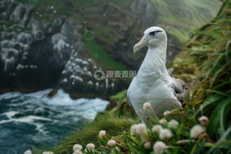 高清大图下载【趣麦麦图】站在河边的一只信天翁