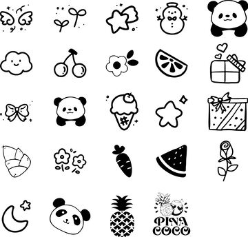 卡通黑白简笔画贴纸设计素材