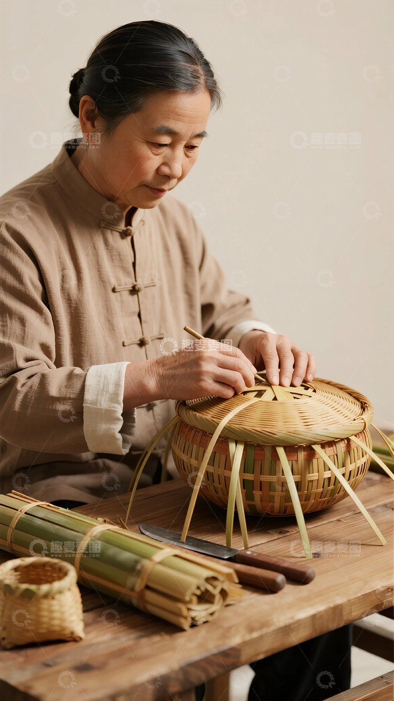 高清大图下载【趣麦麦图】传统手工艺编织篮子制作过程