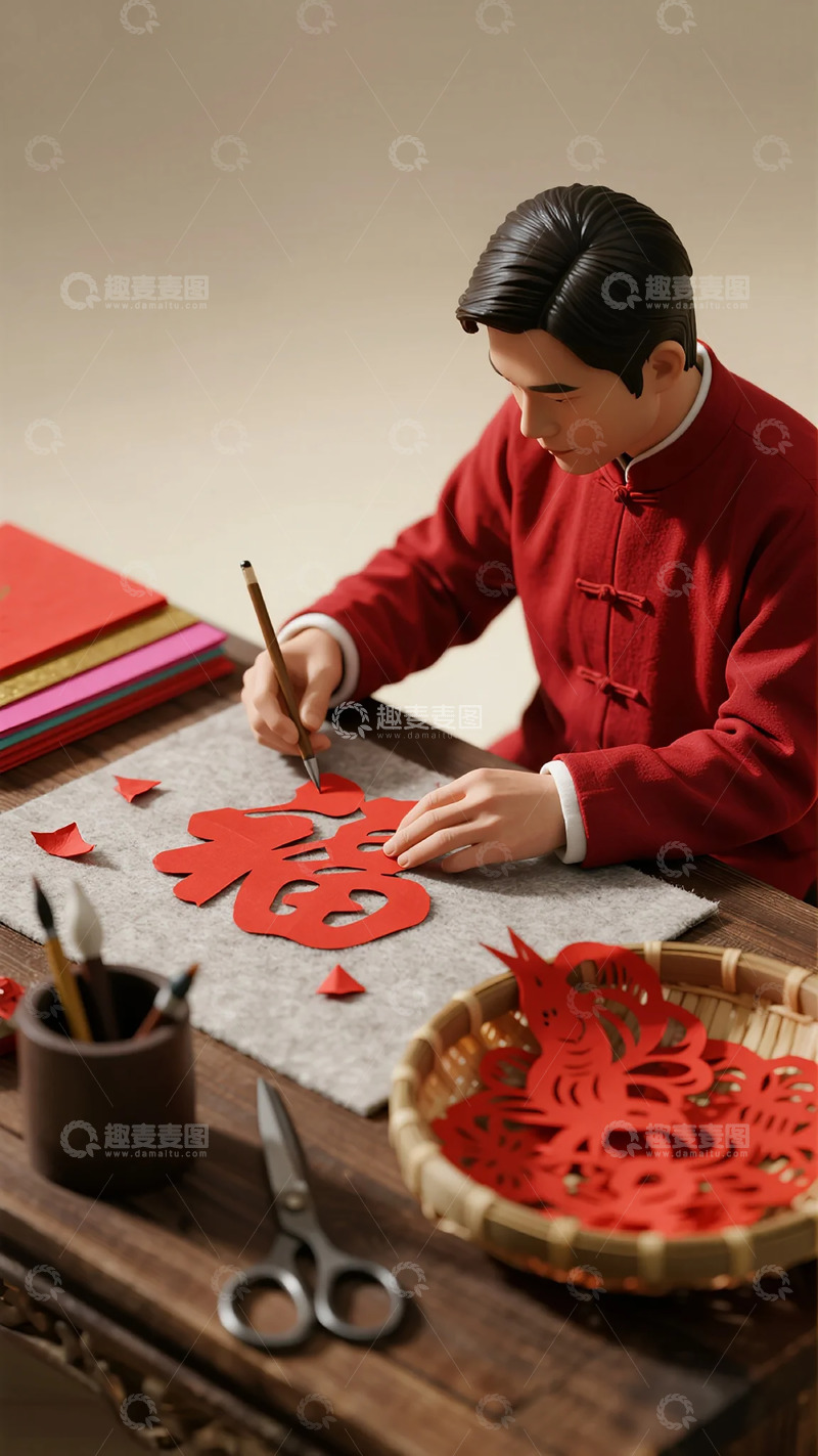 高清大图下载【趣麦麦图】传统中国风书法剪纸艺术