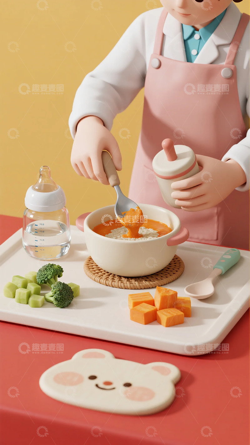 高清大图下载【趣麦麦图】温馨婴儿辅食制作卡通场景