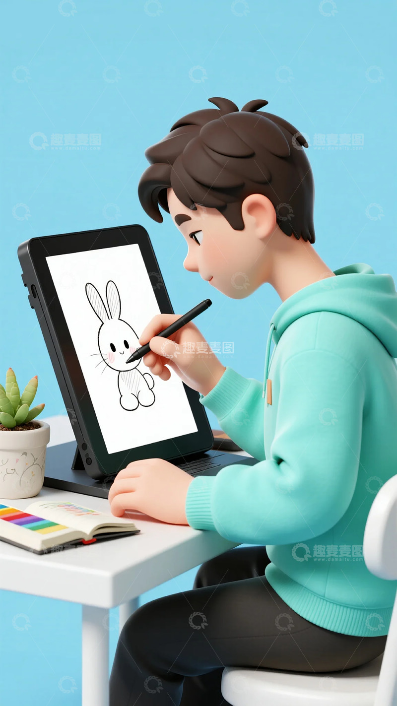 高清大图下载【趣麦麦图】卡通绘画学习场景3D渲染