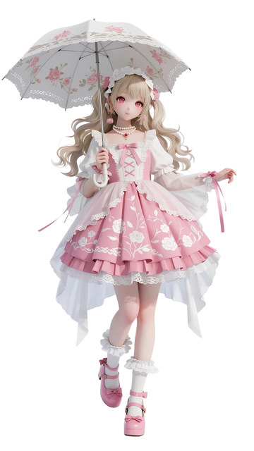 粉红洛丽塔少女插画