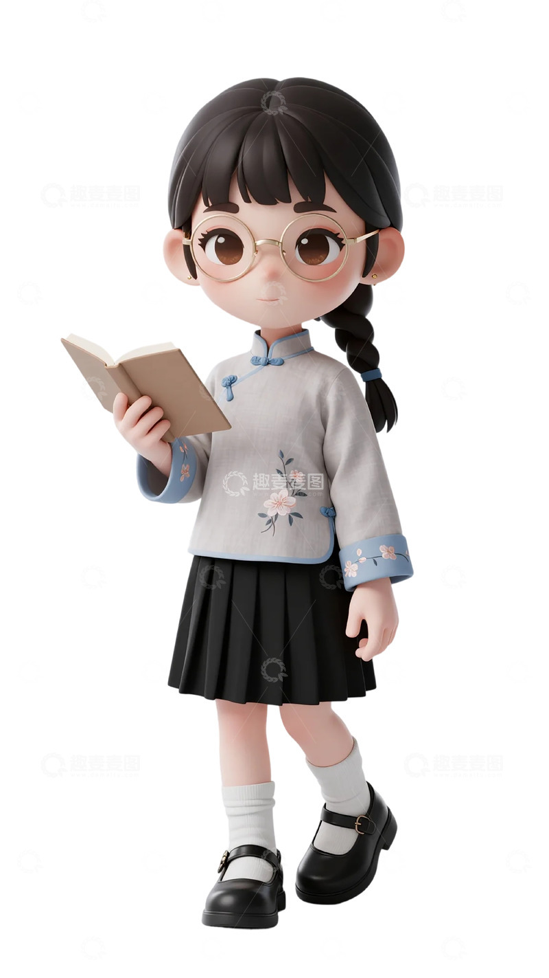 卡通女孩读书图