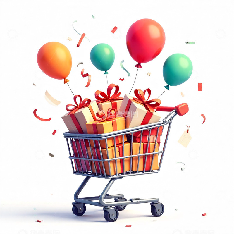 高清大图下载【趣麦麦图】双十一购物节日喜庆气球礼盒