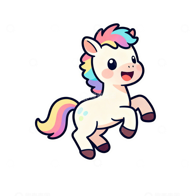 高清大图下载【趣麦麦图】蓝色扁平卡通插画可爱奔放马1