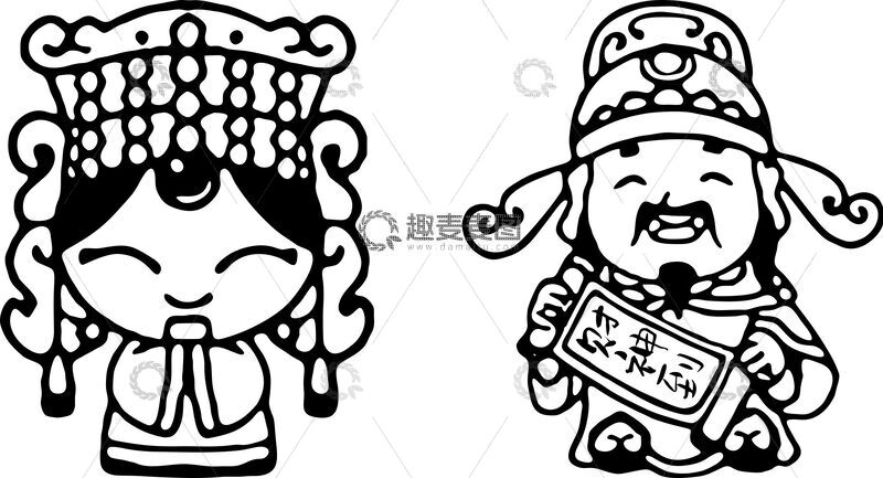 源文件下载【趣麦麦图】传统戏曲人物线描插画