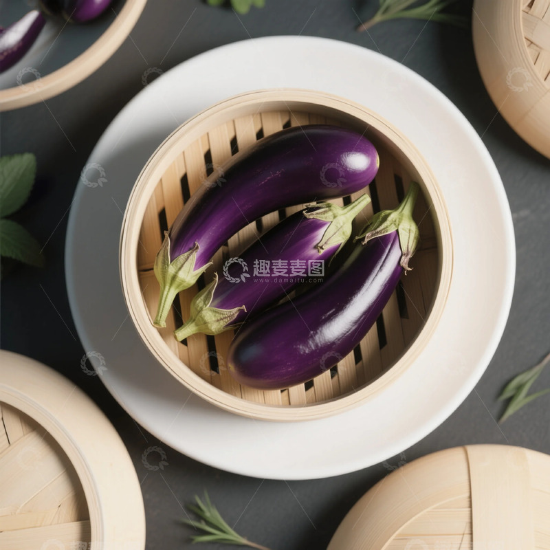高清大图下载【趣麦麦图】蒸笼茄子美食摄影图片