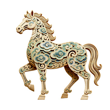 棕色木雕祥云立体小马可爱艺术工艺品