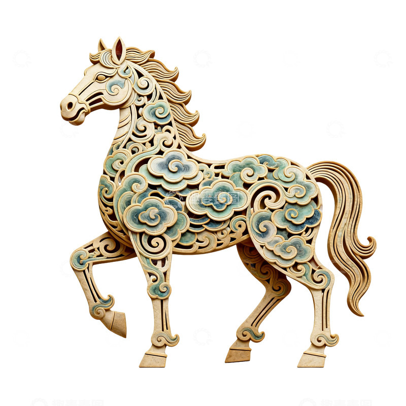 高清大图下载【趣麦麦图】棕色木雕祥云立体小马可爱艺术工艺品
