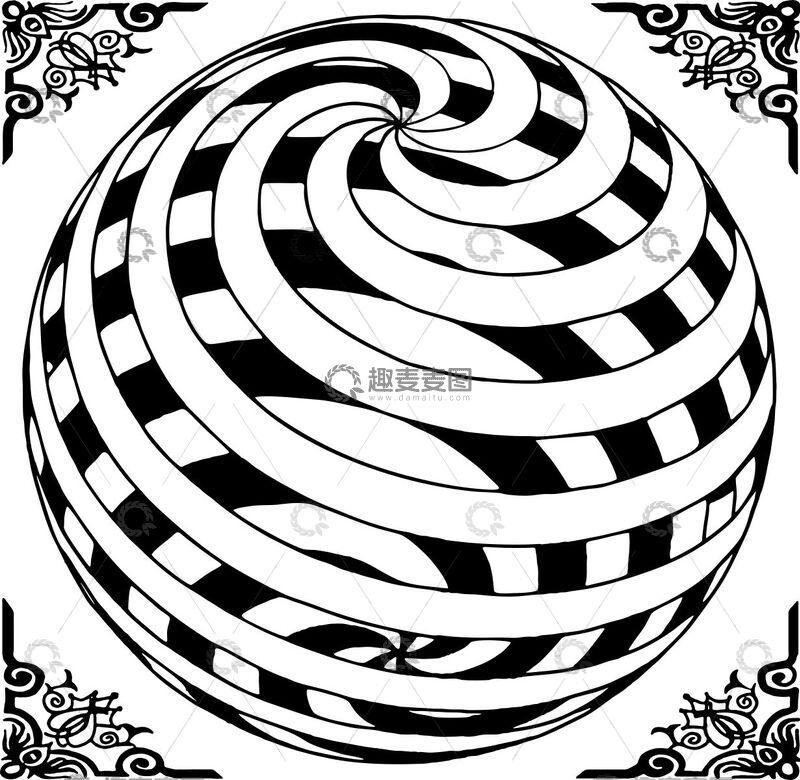 黑白旋涡图案装饰元素