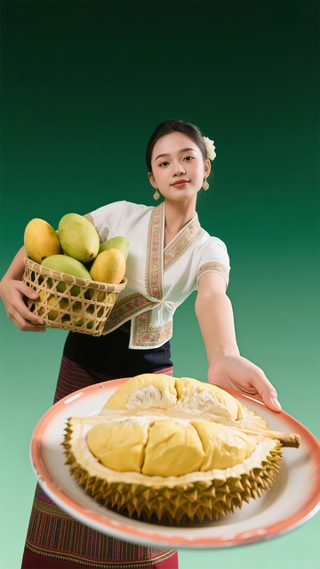 热带水果展示民族服饰写真