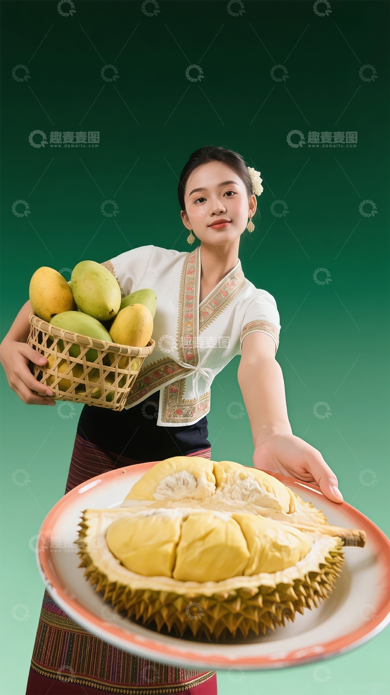 高清大图下载【趣麦麦图】热带水果展示民族服饰写真