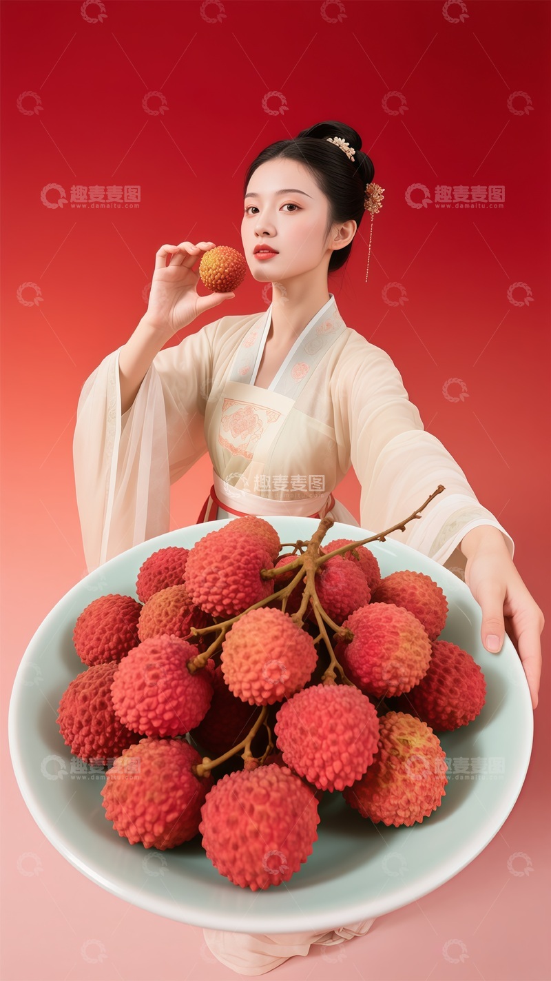 高清大图下载【趣麦麦图】汉服美女荔枝摄影图片