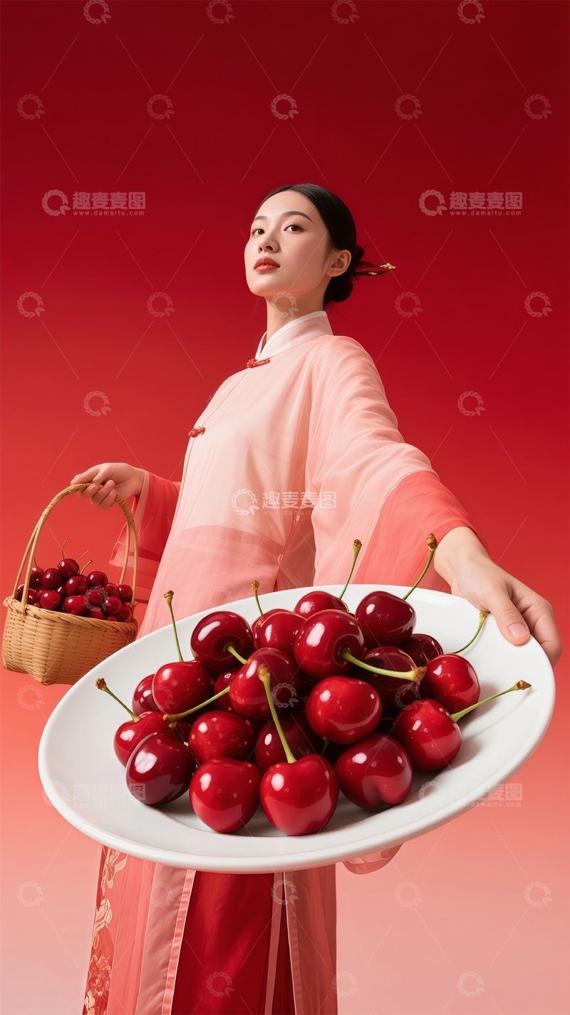 高清大图下载【趣麦麦图】中国风古典美女佳人仕女持水果场景人像照片