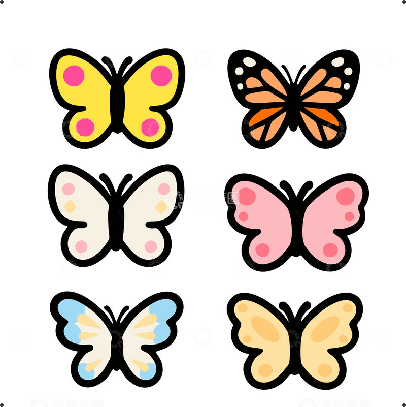 高清大图下载【趣麦麦图】卡通蝴蝶图案插画素材