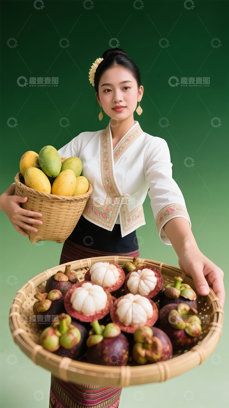 高清大图下载【趣麦麦图】-传统服饰水果展示摄影场景