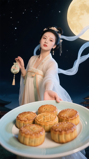 古风汉服月饼赏月图