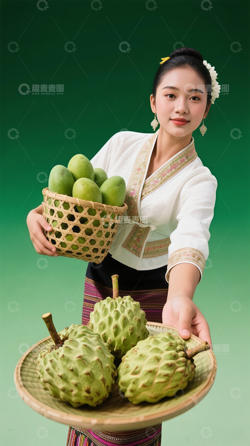 高清大图下载【趣麦麦图】传统服饰水果展示摄影芒果