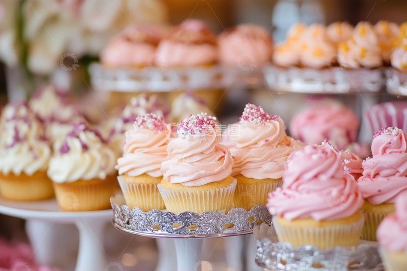 高清大图下载【趣麦麦图】一排放置的奶油小蛋糕