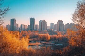 秋季城市高楼建筑美景