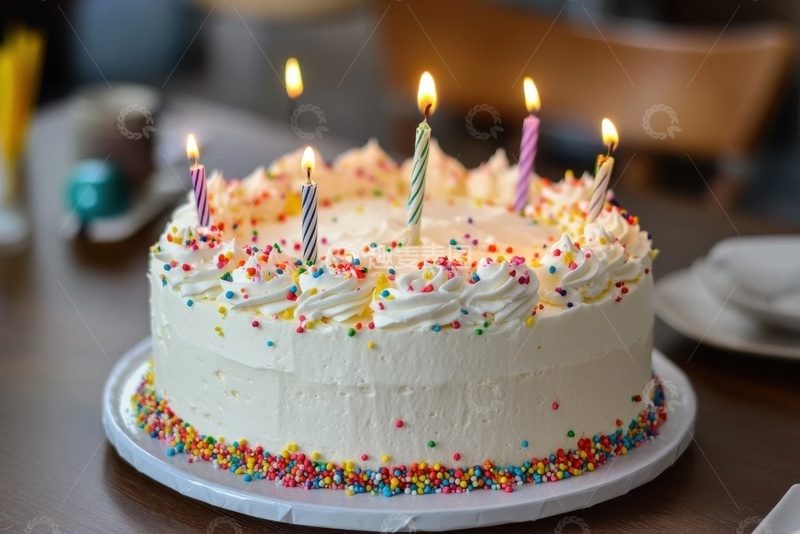 高清大图下载【趣麦麦图】插上蜡烛的奶油生日蛋糕