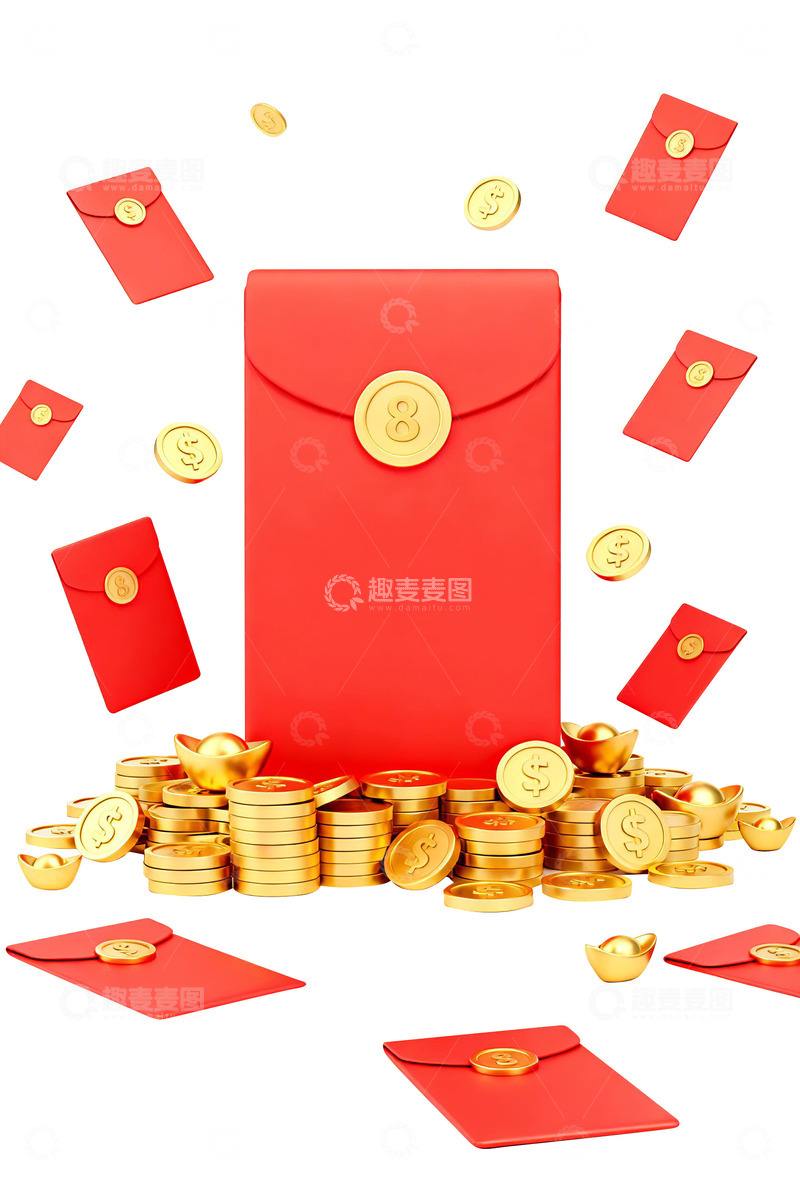高清大图下载【趣麦麦图】红包金币庆祝春节设计素材