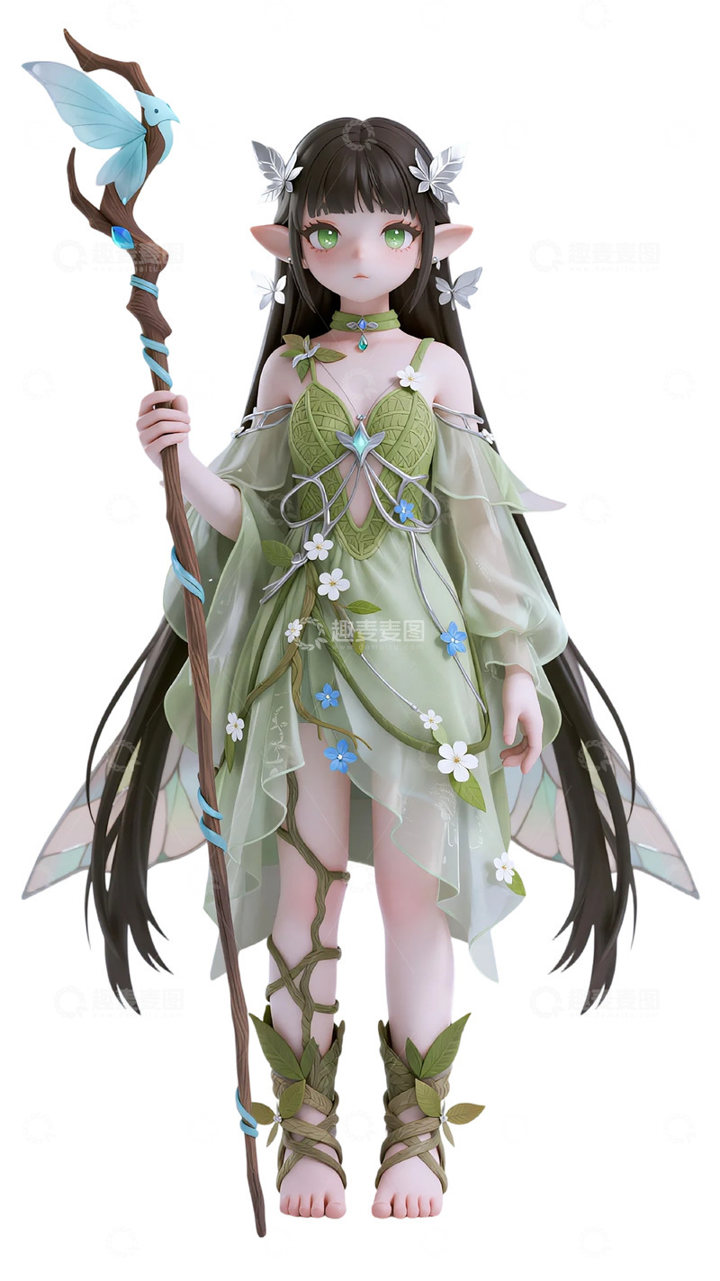 高清大图下载【趣麦麦图】精灵风绿色长裙魔法少女立绘