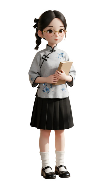 动漫风格女学生阅读插画