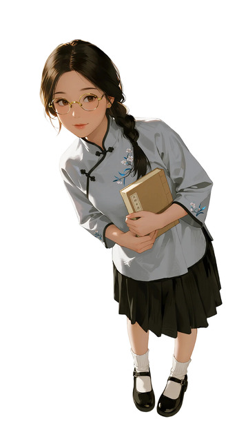 动漫风格女学生读书插画