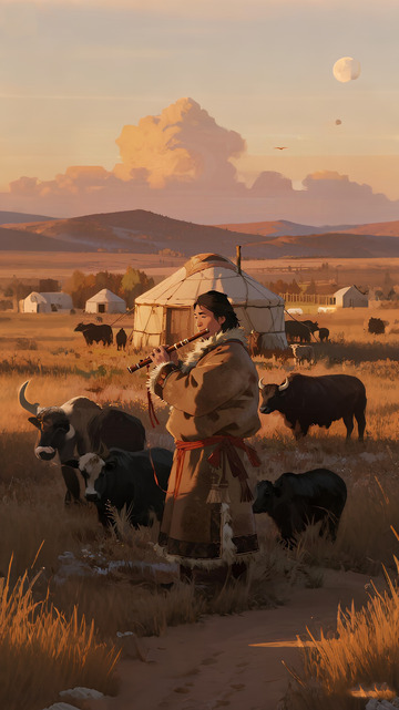 草原牧笛 牧民动漫游牧风情