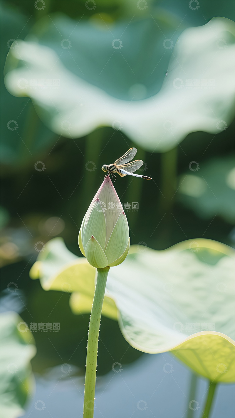 高清大图下载【趣麦麦图】清新荷花蜻蜓自然风景