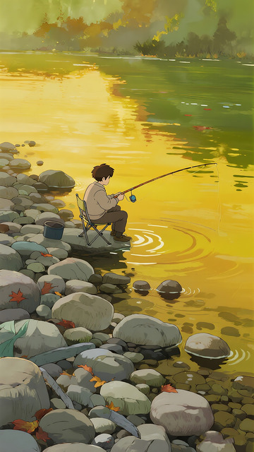 河畔秋钓 动漫静谧时光