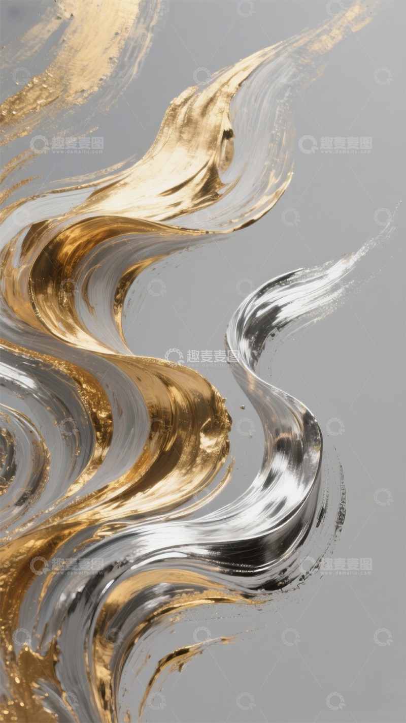 高清大图下载【趣麦麦图】抽象金灰色墨迹流动艺术