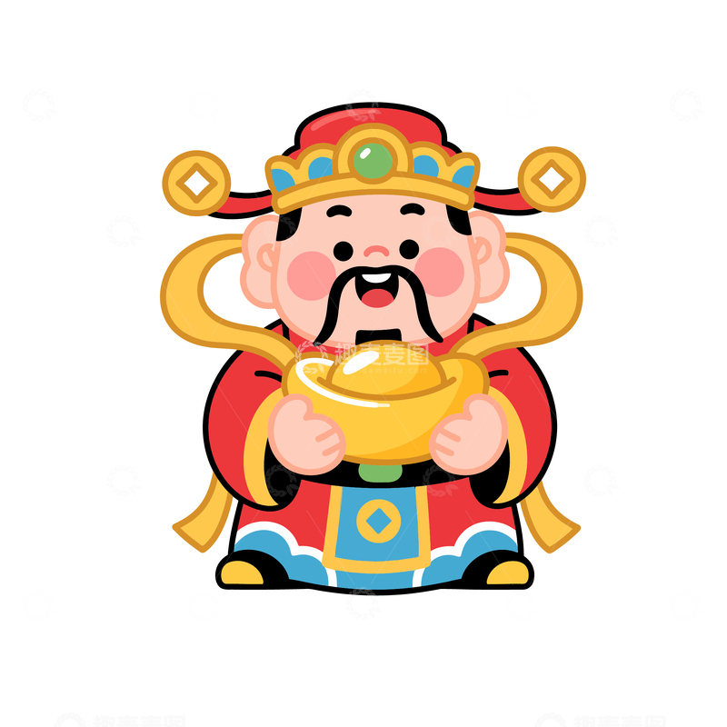 源文件下载【趣麦麦图】-卡通财神爷金元宝吉祥物设计素材