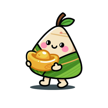 可爱卡通粽子抱金元宝插画素材